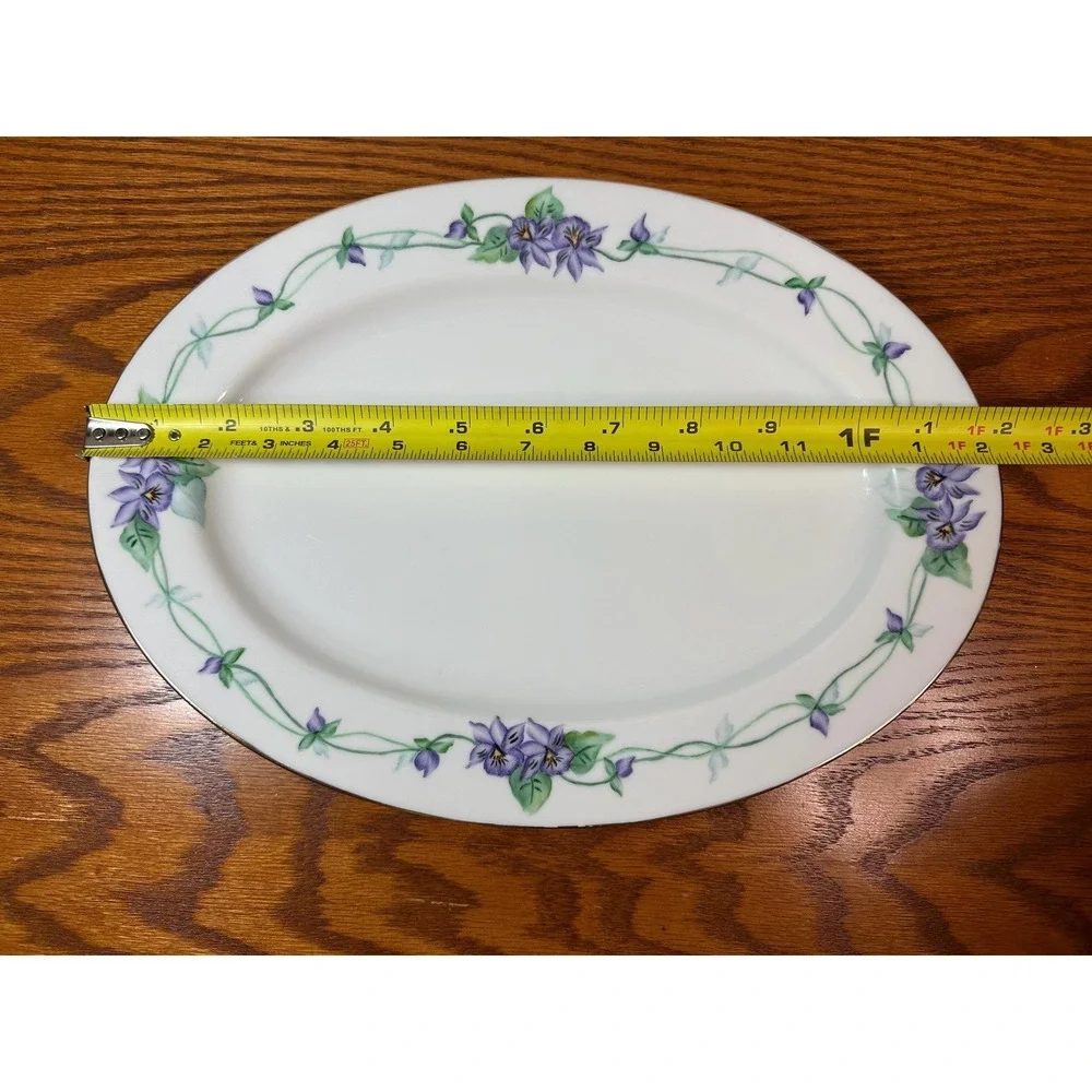 Vintage Handpainted and Signed Porcelain Serving Platter with Violets